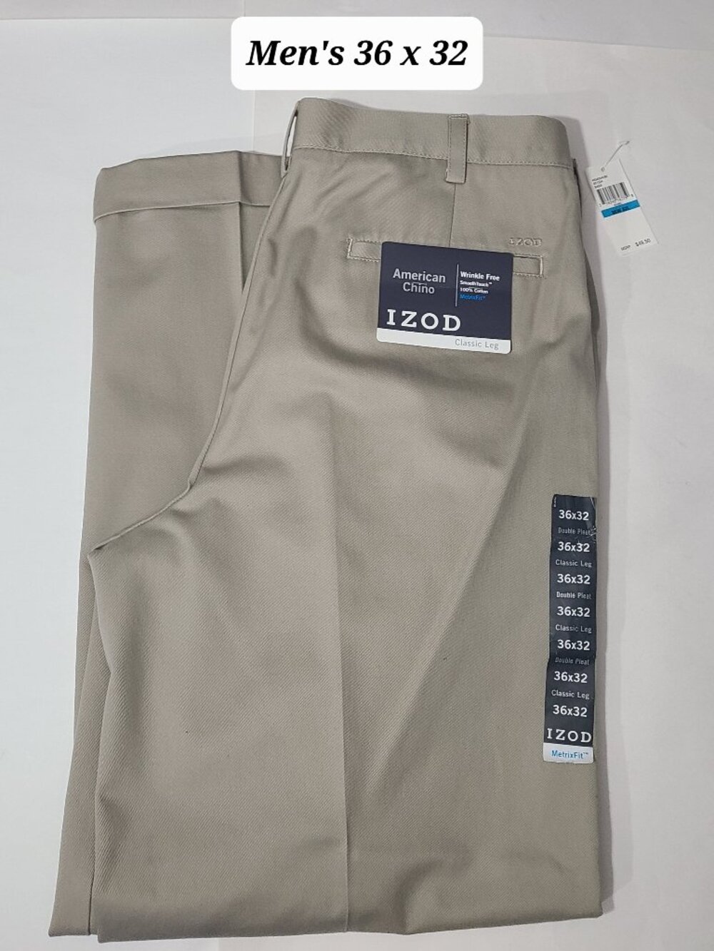 Izod American Chino Classic Leg Men's Pleated Khakis Men's Size 36 x 32 NWT